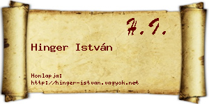 Hinger István névjegykártya